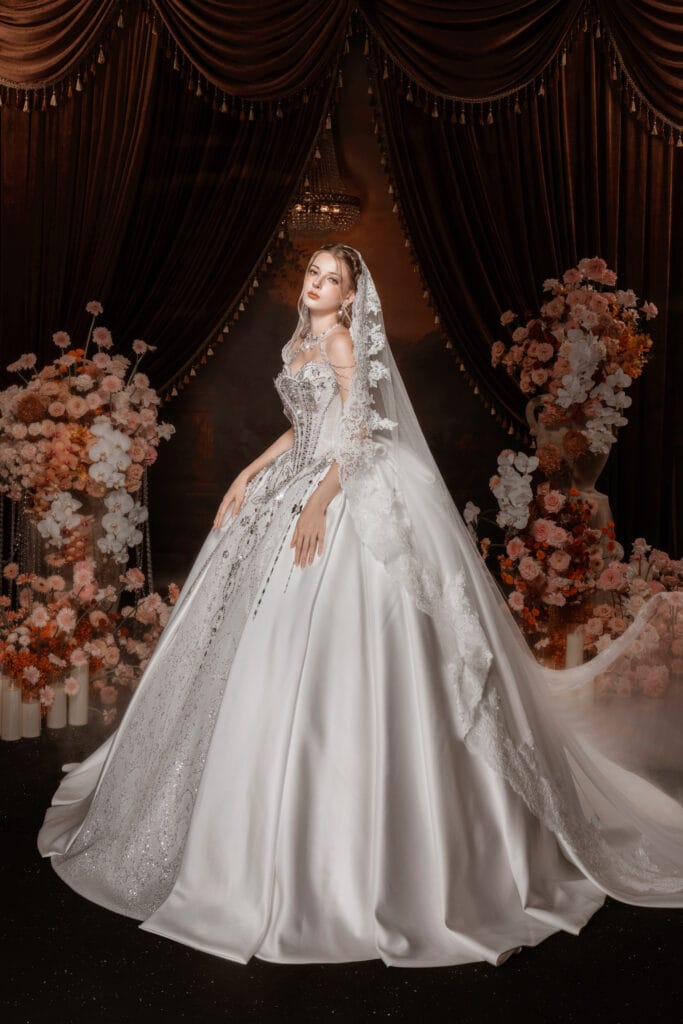 Ball Gown Dress – LM + vòng cổ + peplum nơ